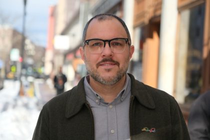 a photo of Scott Harriman, candidate for Maine House 94, on the street in Lewiston