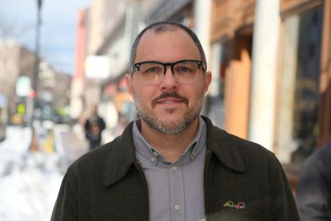 a photo of Scott Harriman, candidate for Maine House 94, on the street in Lewiston